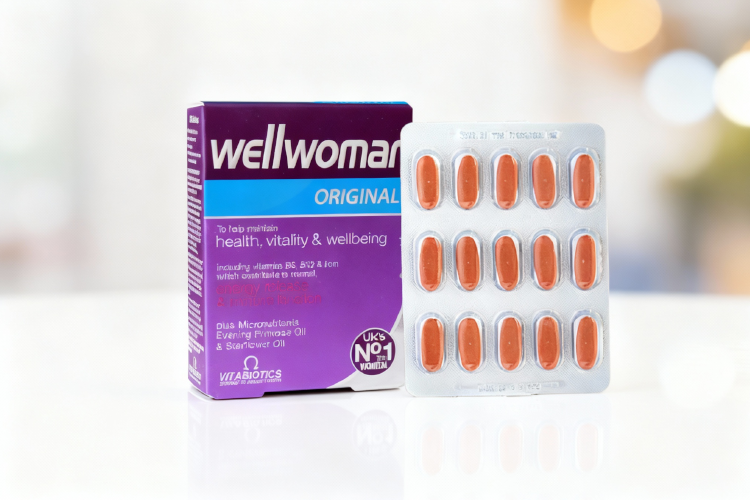 قرص ول وومن اورجینال برای سلامت بانوان روی سطح سفید